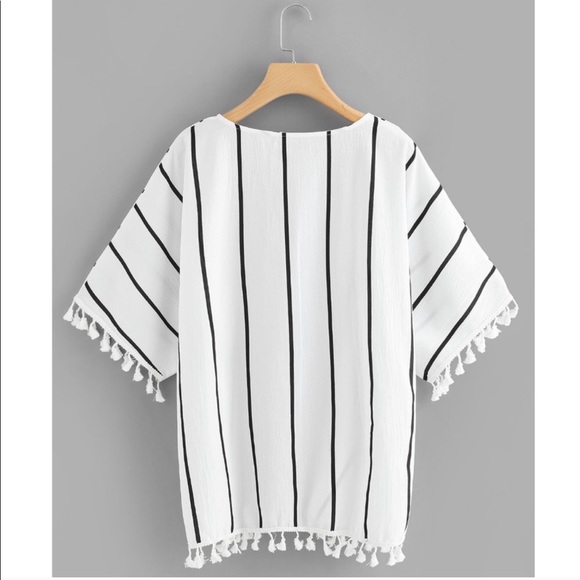 white black striped tassel kimono - Picture 2 of 2